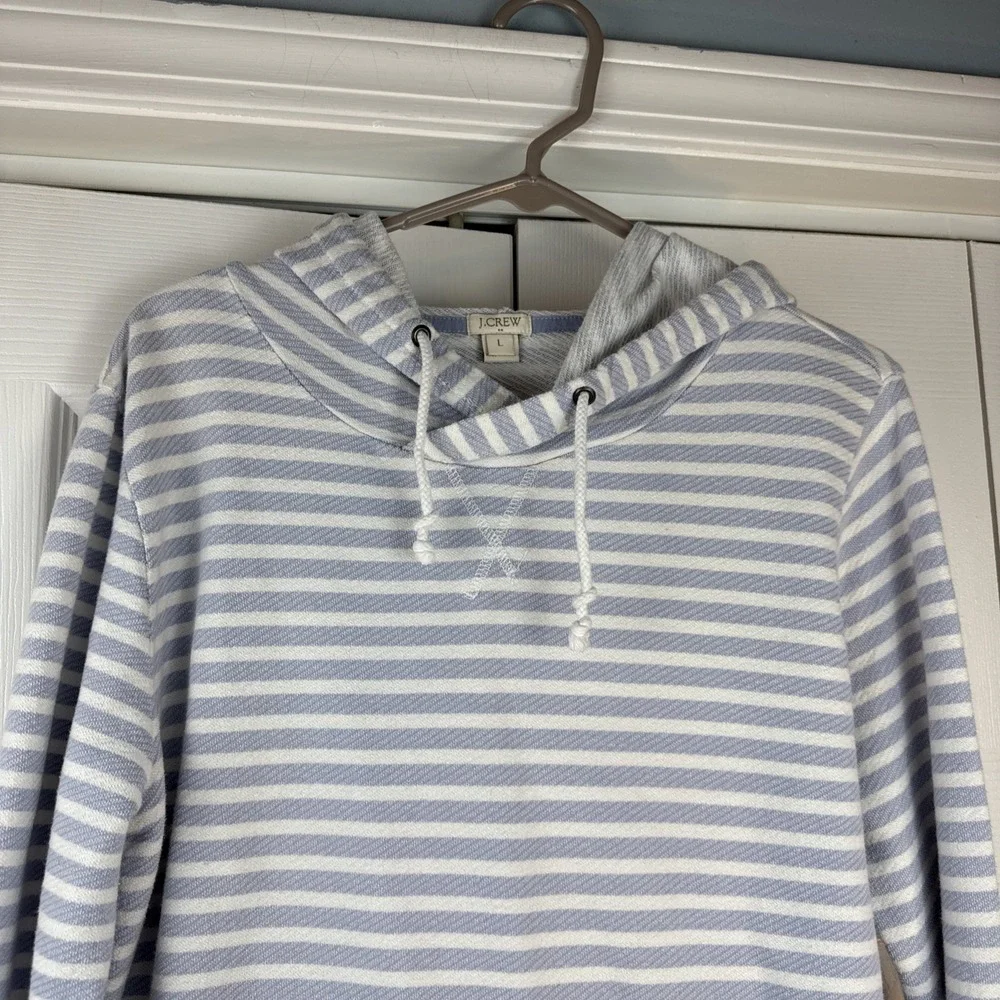 J. Crew Hoodie Womens Large Blue Striped Pullover Cotton‎ Beach - Picture 3 of 8